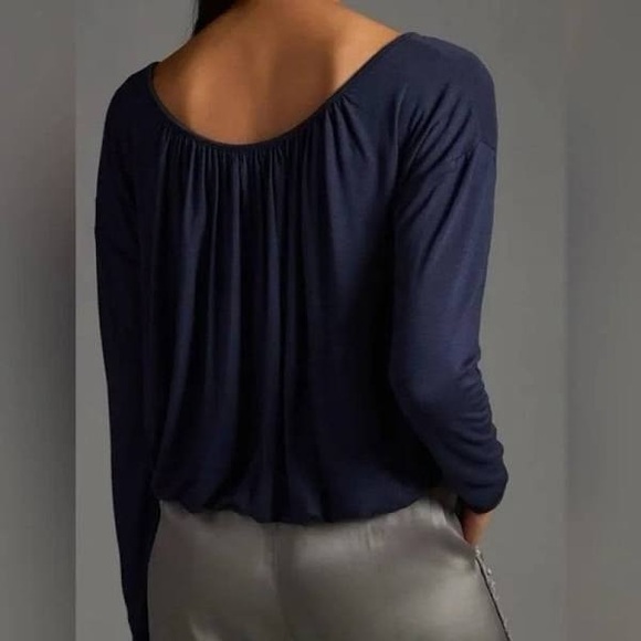 Anthropologie Maeve Long-Sleeve Bubble Top- navy - Medium - NWT - Picture 2 of 4